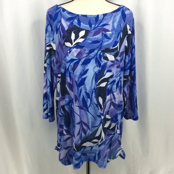 JM Collection Stretch Knit Top Womens Plus Size 2X Purple 3/4 Sleeve Side Tie - Picture 1 of 7